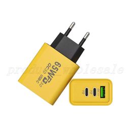 65W USB Carger 3 Ports PD 3.0 Tipo C Carga rápida Cargador Amarillo Charger Quick Charge QC3.0 CARGA MALAR DE TELÉFONO PARA iPhone Samsung Xiaomi Universal Smartphone