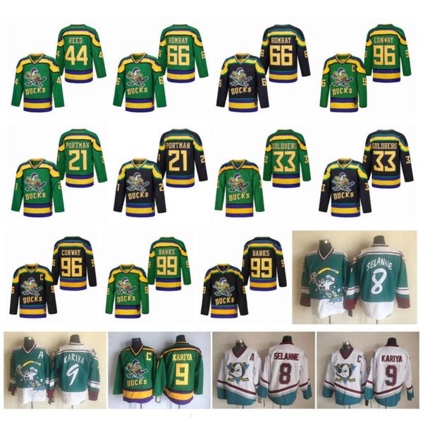 66 Gordon Bombay 96 Charlie Conway Mighty Duck Movie Hockey Jerseys 99 Adam Banks 44 Fulton Reed Dean Portman Teemu Selanne Paul Kariya Greg raro