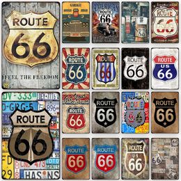 Affiche en métal vintage 66 Route, panneau en étain rétro américain, plaque de décoration murale pour voiture, club, garage, décoration d'intérieur moderne, esthétique, 20 x 30 cm Wo3