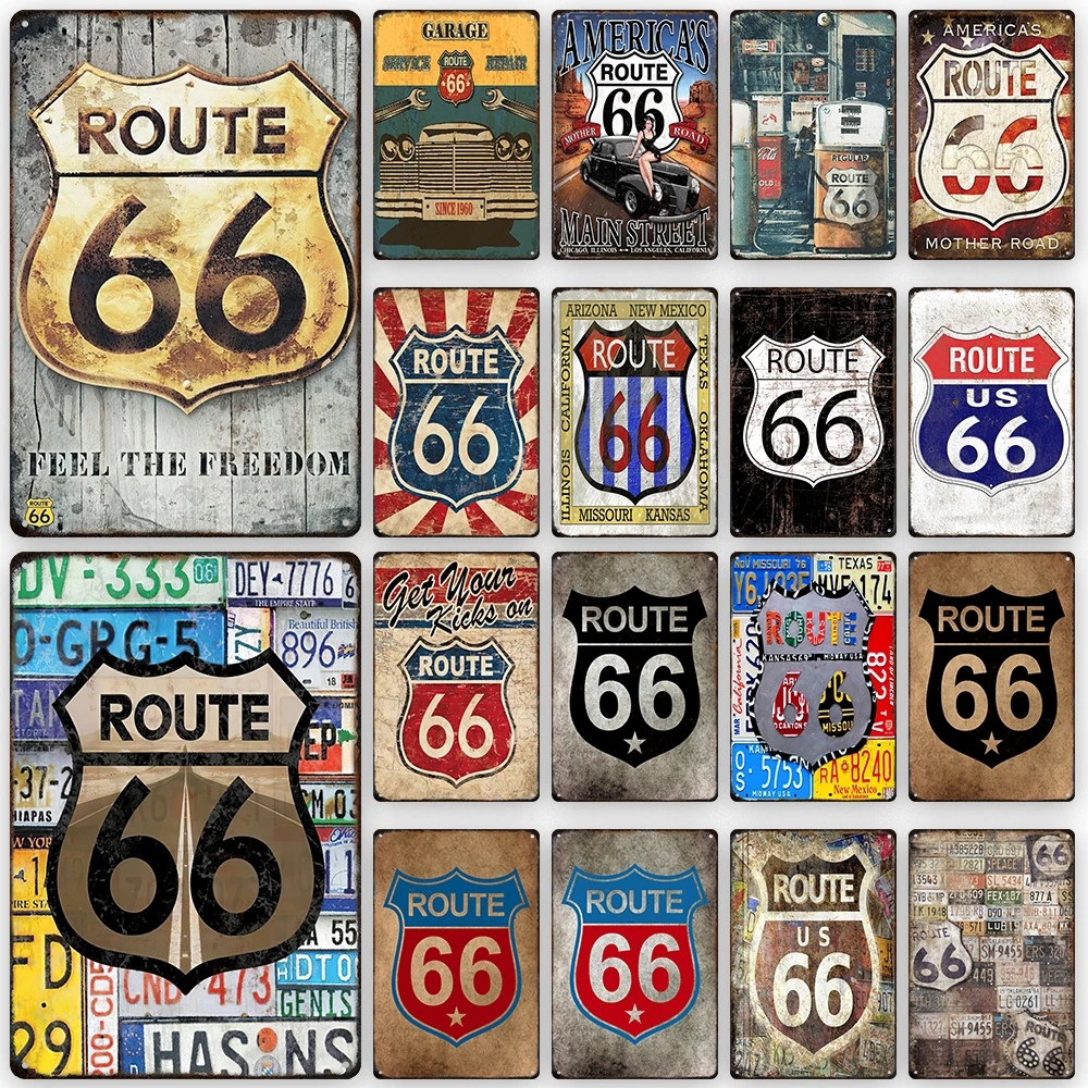 66 Route Vintage Metal Poster AMERIKAANSE RETRO TORT CAR Club Garage Wall Art Decoration Plaque for Modern Home Decor Aesthetic 20x30cm WO3