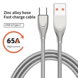 Cable de datos de carga tipo C de 66W y 6A, Cable trenzado de Metal con resorte para Xiaomi, Huawei, Samsung, cargador USB de carga rápida, Cable tipo C de 0,3 M/1M