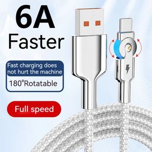 66W 6A Type C snellaadkabel 180 roterende elleboog zinklegering speloplaadgegevensoverdrachtkabel micro-usb voor Samsung Xiaomi gevlochten telefoonopladersnoer