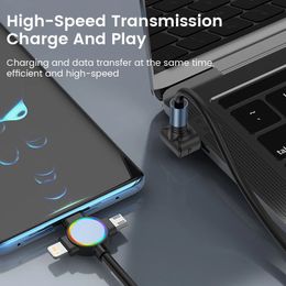 66W Kleurrijke streaming LED -licht 3 In 1 Telescopische micro USB Fast Charging -gegevenskabel voor iPhone 15 14 Xiaomi Huawei