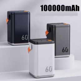 Powerbank de grande capacité 66W, 100000mAh, stockage d'énergie en plein air, batterie externe Mobile, charge rapide bidirectionnelle avec lumières de secours