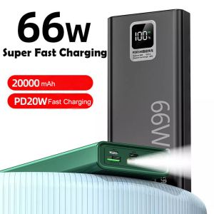 Banco de energía de 66W, batería externa portátil de 20000mAh para teléfono, batería auxiliar de carga rápida, Banco de energía para Huawei y Iphone