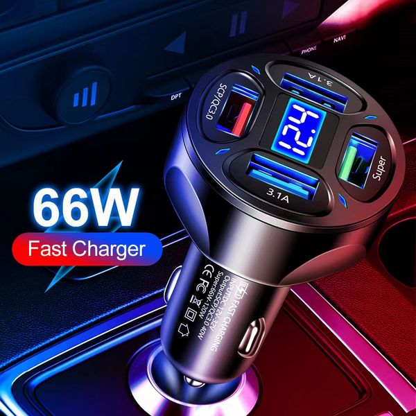 Chargeur de voiture 66W Type C, Charge rapide 3,1 a, pour téléphone Samsung S24 Xiaomi iPhone 15 14 tablettes GPS