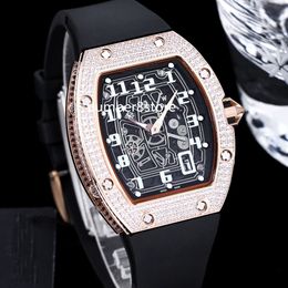 67-01 Ultradun diamanten herenhorloge roségoud zwarte wijzerplaat automatisch saffierkristal luxe polshorloge waterbestendigheid witte rubberen band