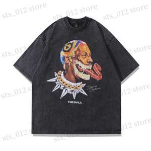 676 A115 Heren T-shirts Kikker Drift Mode Vintage Los Basketbal Grafisch Retro Wassen Zomer de Worm Dennis Rodman Oversized T-shirt Tops M