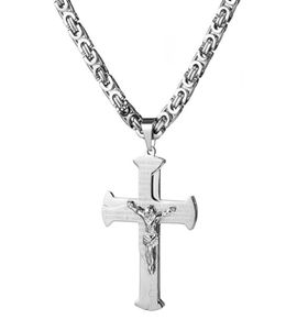 67 mm43 mm Couleur argentée de polissage Men039S Jésus Collier pendentif 6 mm en acier inoxydable chaîne byzantine 1836 pouces4994418