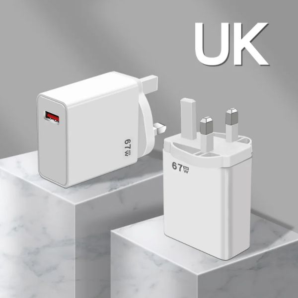 67W Charger de charge rapide EU / US / UK Adaptateur USB Standard Head Type-C Tipe de téléphone mobile Type C Câble pour l'adaptateur d'alimentation Xiaomi