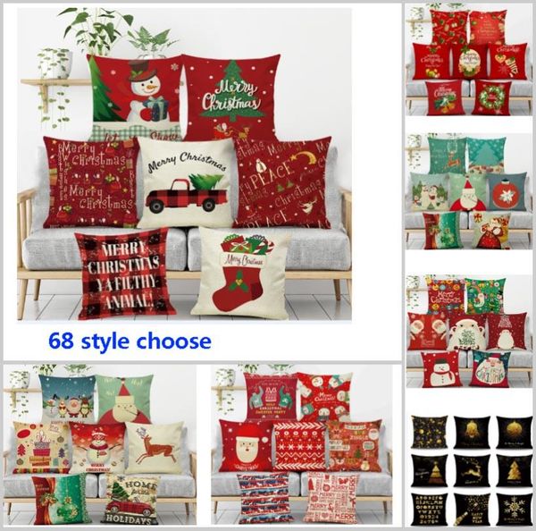 68 Conception de couverture de couverture d'oreiller de Noël Santa Claus Owl Tree Tree Elk Coussin imprimé Couvre-Car Decoration HH7-110 HH7-110