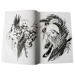 68 pages A4 Book de tatouage Manuscrit Design Animal Dragon Eagle Tiger Squid Diamond Sac Spray Spray de bon augure Modèle traditionnel 240423
