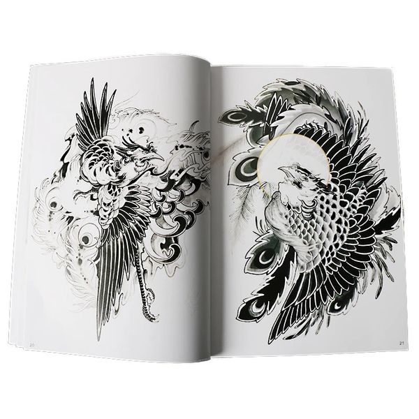 68 páginas A4 libro de tatuajes diseño de manuscrito animal dragón águila tigre calamar diamante bolsa brazo spray auspicioso patrón tradicional 240318