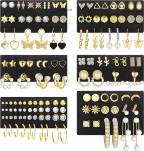 68 paires de boucles d'oreilles en or pour femmes, ensemble multi-pièces, ensemble de boucles d'oreilles cocktail anti-allergiques pour fille avec plusieurs perforations, ensemble de boucles d'oreilles papillon en perles de zircone cubique