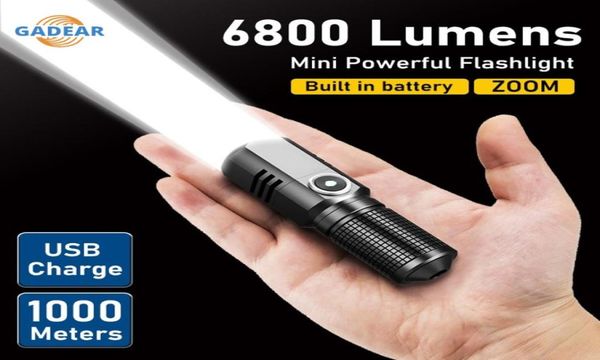 6800 Lumens Mini lampe de poche LED puissante XHP50 batterie intégrée 3 modes lampe de poche rechargeable USB lampe torche EDC Flashlights7548231