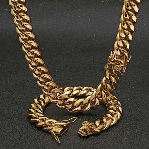 6810121416mm hiphop sieraden PVD vergulde Miami roestvrij staal Cuban Link Chain Men Dragon Lock Clasp ketting 240508