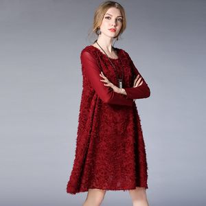6812 # JRY nouveau printemps mode robe femmes à manches longues couleur unie en mousseline de soie épissure tenue décontractée noir/marine/vin rouge XL-4XL