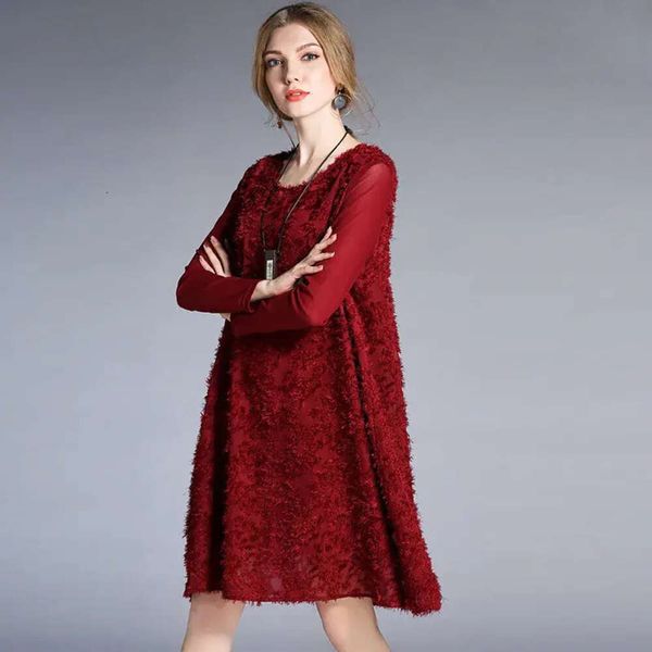 6812# JRY nuevo vestido de moda de primavera para mujer, vestido informal de empalme de gasa de Color sólido de manga larga, negro/azul marino/rojo vino Xl-4Xl 793