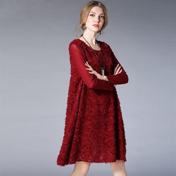 6812 # JRY nuevo vestido de moda de primavera para mujer, vestido informal de empalme de gasa de Color sólido de manga larga, negro, azul marino, vino, rojo, XL-4XL309G