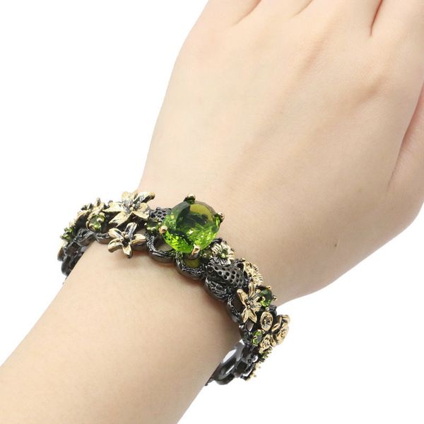 68x25mm Big 53g Gothic Faily Forest Cuff Brazalete Pulsera Creado Turmalina Aguamarina Peridoto Cool Black Metal Hiphop