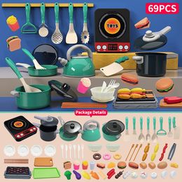 69/84/92/108PCS Jouer des accessoires de cuisine Toy pour les enfants Faire la cuisine de cuisine Cuisine Playset Toys Cadeau de Noël pour les enfants 240420