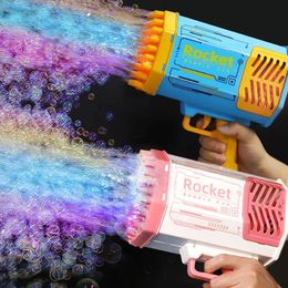 69 Holes Rocket Bubble Gun Machine Angel Led Kids Automatic Soap Bubbles Blower Maker Toys For Wedding Party Outdoor Games 240408