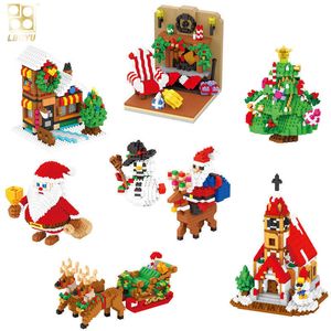 698 piezas + bloques de construcción de Papá Noel de Navidad muñeco de nieve figura Iglesia árbol ciervo Mini ladrillos juguetes para niños regalo de Navidad Q0723