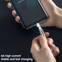 6A 120W RVB Gradient d'éclairage Câble de charge 180 ﾰ Rotation Micro USB Type C Cordon de données du chargeur pour Samung Huawei Xiaomi Oppo