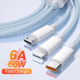 6a 66W 3 in 1 snellaadkabel 6a USB Type C kabel USB C Cata Cable 3A Micro USB Mobiele telefoonkabel voor iPhone 14 1,2 m/2m/3m