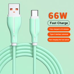 6A 66W Type C Super Snel Opladen Kabels Voor Android Smartphones 1M 2M Flash Opladen Datalijnen voor Huawei OPPO Xiaomi Glory VIVO in OPP Zak