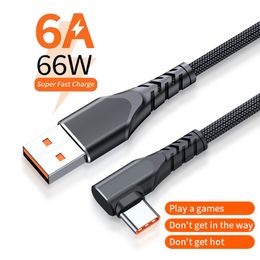 6A 66W USB Type C кабели для Huawei P50 Pro Xiaomi 12 Pro Mi 11 Samsung S22 S21 90 градусов локоть шнур для быстрой зарядки данных