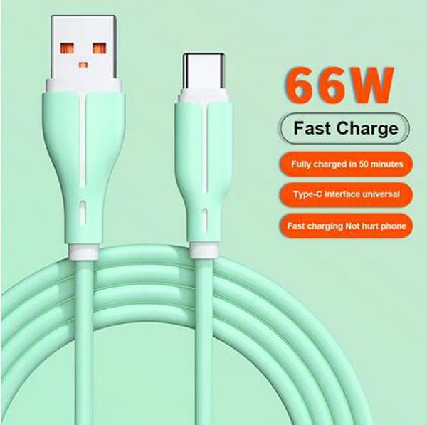6A 66W USB Tipo C Cables de carga súper rápidos para teléfonos inteligentes Android 1M 1.5M 2M Líneas de datos de carga de flash rápido para Huawei OPPO Xiaomi Glory VIVO en bolsa OPP Candy Colorful