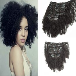 Brasileño Afro Kinky Curly Clip Ins 7pcs / lot 120g Clip afroamericano en extensiones de cabello humano Clip de cabello humano en extensión