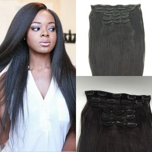 Braziliaanse Virgin Haar Grof Yaki Rechte 7pcs / Set Yaki Rechte Clip in Human Hair Extensions Hair Products