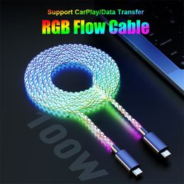 6A Snel Opladen RGB Ademhaling Lichtgevende Gradiënt Licht Datakabel 66W TYPE-C Oplader Voor iPhone Huawei Samsung USB C Datakabel