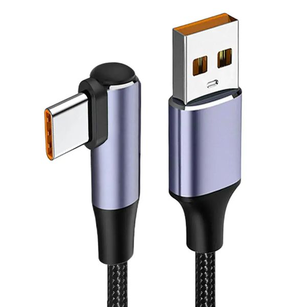 Cable de carga súper rápida 6A Cable tipo C trenzado de 90 grados en ángulo recto Cable PD 66W USB A a C para iOS/Samsung/Huawei/Xiaomi/MacBook/MateBook/LG y más
