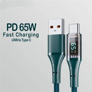 6A USB C-kabel PD 65W Digitaal display Snel opladen Type C Datasnoer voor Samsung Xiaomi Huawei Snel opladen USB Type-C-kabel