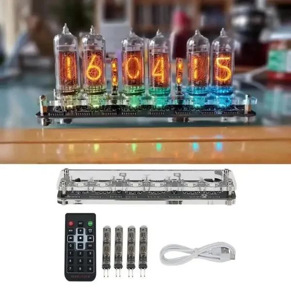 Module d'horloge de tube Glow 6 bits en14 accessoires audio Nixie DIY USB 5V avec horloge de rétroéclair numérique plus 4 petits tubes de lampes 240410