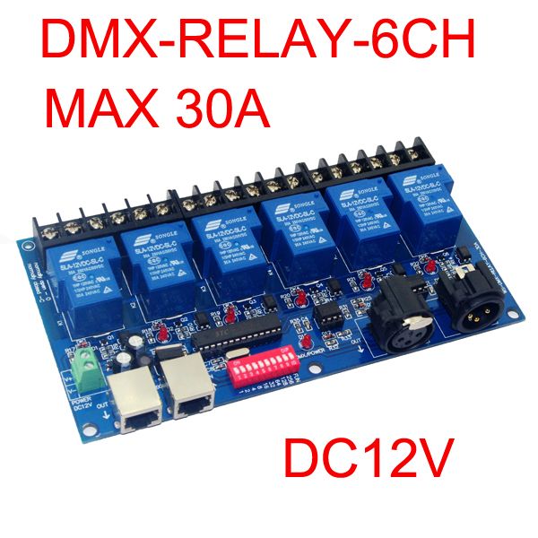 Commutateur relais 6CH dmx512 contrôleur RJ45 XLR 6 canaux max 30A DMX512 décodeur pour bande lumineuse led WS-DMX-RELAY-6CH-30A