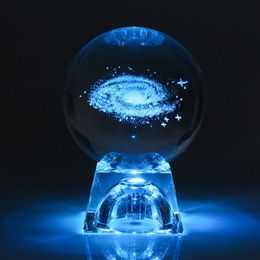 6 cm 3D Gravé Galaxie système solaire Lampe en cristal veilleuse lumineuse Artisanat Verre Sphère ronde Maison bureau table Décor lampe Cadeau C343J