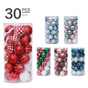 Boule de noël en plastique de 6cm, décorations de Festival colorées, 30 pièces par boîte, boules de décoration d'arbre, ornement A02