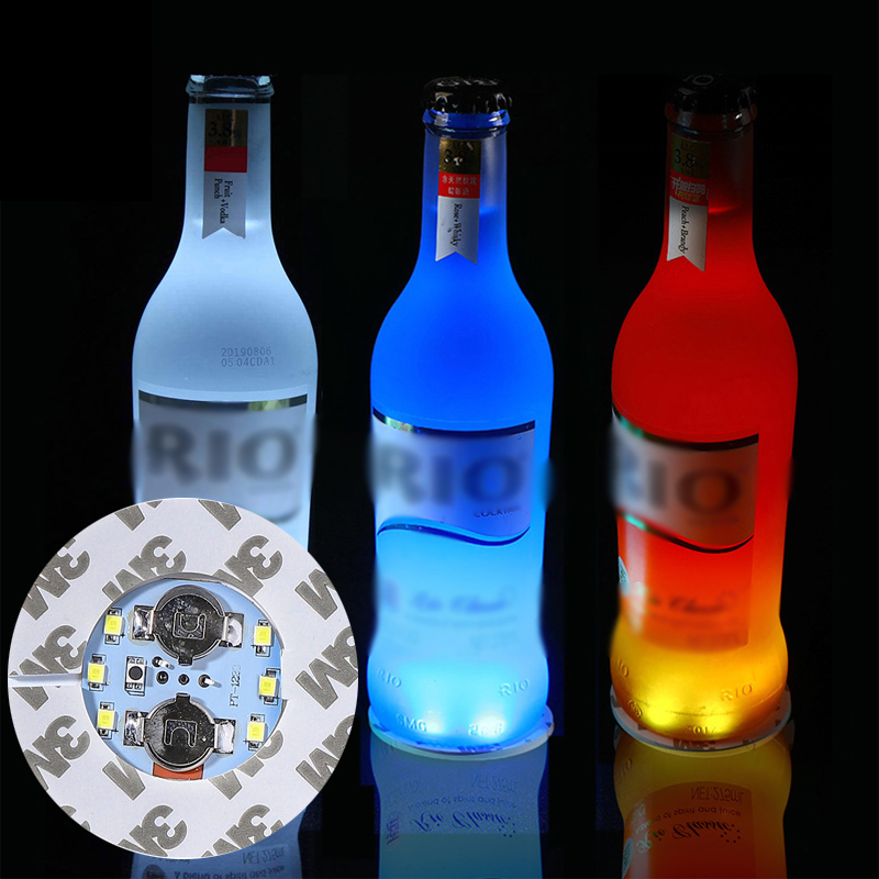 6cm Glow 3m Adesivos LED Coasters Ilumina￧￣o 4 LEDS garrafa Luzes de luz Planking para Natal Nightclub Party Decoration Winelight Decora￧￣o de Vaso de Vaso Vinho