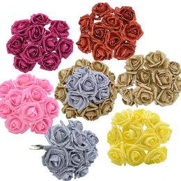 6 cm Golden Red Rose Fleurs artificielles Bouquet de fleur de poudre de poudre pour le mariage décor de douche nuptiale