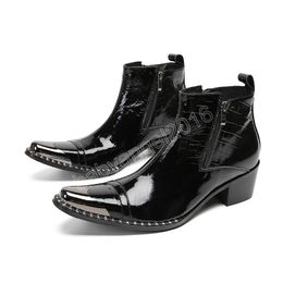 Botas cortas de cuero negro de tacón alto de 6 cm para hombre con cremalleras dobles botas de boda de fiesta de negocios de moda para hombre