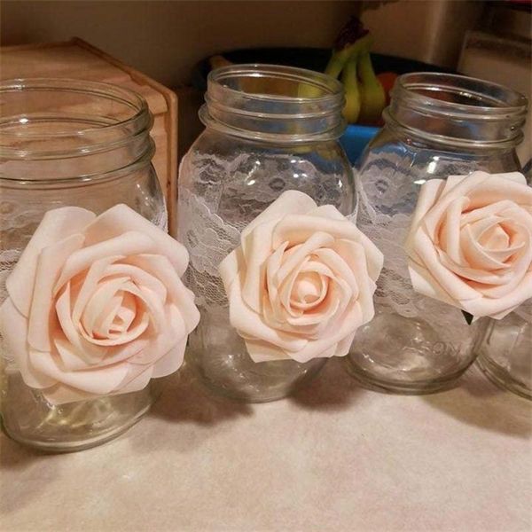 6 cm Pretty Rose PE espuma cabeza de flor artificial para DIY ramo de boda guirnalda flor bola caja de regalo decoración del hogar Y0630