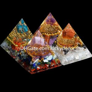 6 cm Reiki Orgone Orgonite Crystal Energy Pyramid Generator Crafts With Wire Wrapped Healing Protection Tumbled Stone for Success Abundance Empath Empath Self Purifying