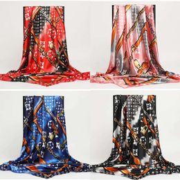 6Color 90x90 cm Designer Print Bloem imitate Silk Scarf Hoofdband voor vrouwen Fashion Long Handgreep Sjaals Paris Schouder Tote Lage Lage Head Wraps