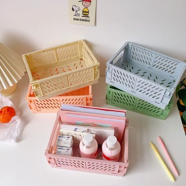 6Color Organisant les paniers de rangement boîtier pliant étudiant du panier de bureau de bureau de papeterie en plastique Boîte de rangement de conteneur pliable