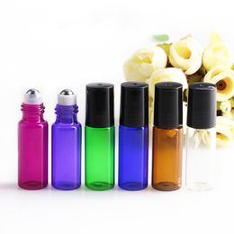 6 kleuren keuze !!! 5 ml 1 / 6oz dikke glazen rol op essentiële olie lege parfumfles met roestvrijstalen roller bal gratis DHL