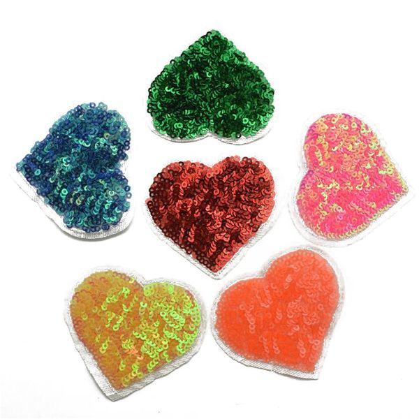 6colors heart light sequin Iron-On star papillon bouche Applique Patch brodé -Sequin Heart badge for clothes231V